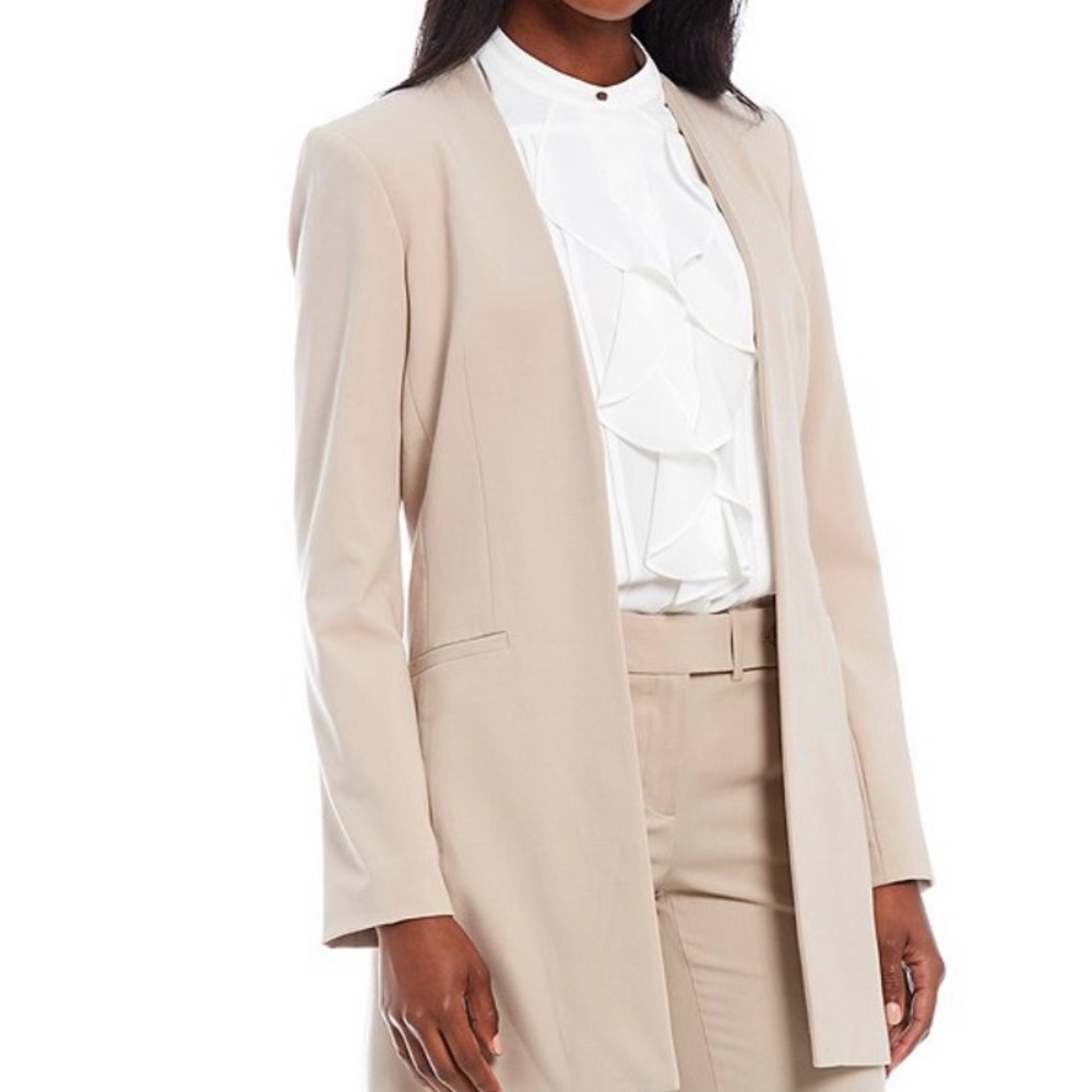 Calvin Klein Contrast Lining Long Roll-Tab Sleeve Open Front Jacket